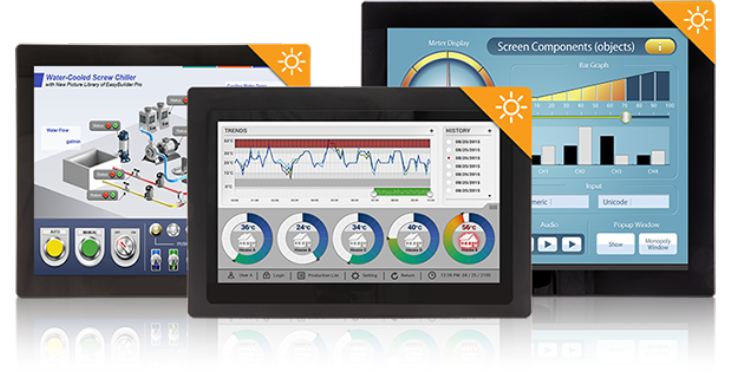Sunlight-readable industrial panel PCs with high-brightness displays (1000+ nits), rugged fanless design, and IP-rated protection—ideal for outdoor kiosks, marine, transportation, and high-ambient-light industrial environments