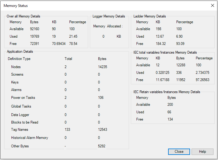 Application Memory Status