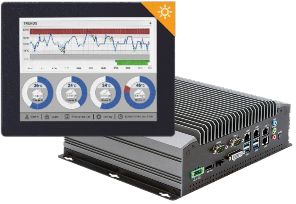 hbmonitorboxpc Industrial Box PC paired with Industrial High Brightness Monitor