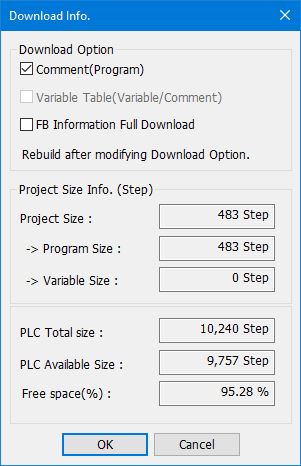 Project Memory Size Download Information Window