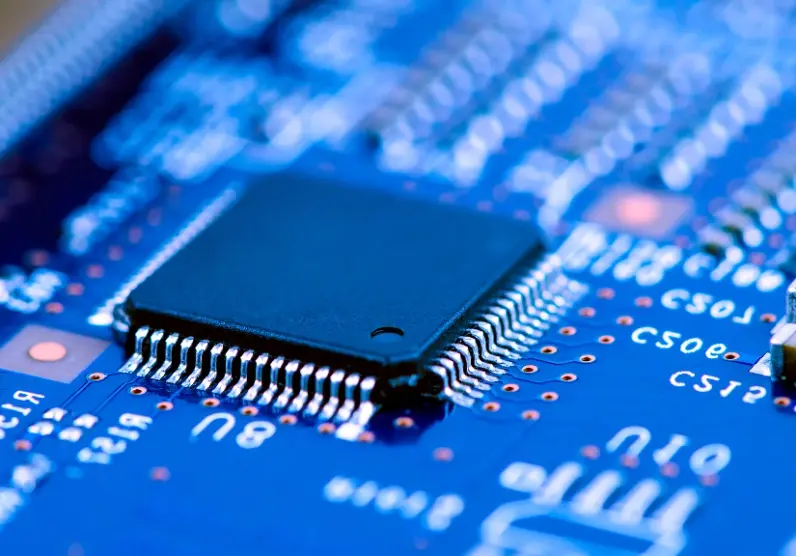 Blue circuit board.