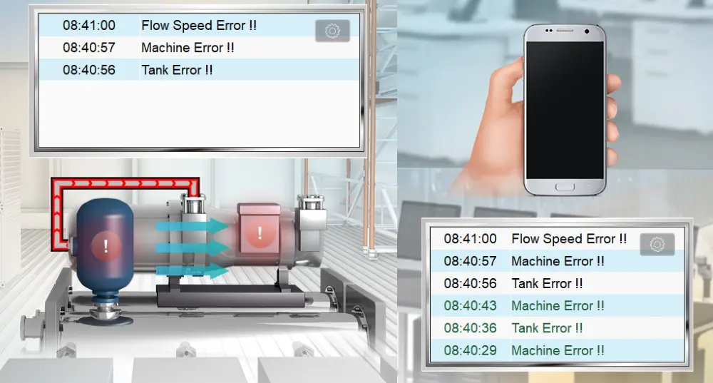 Image depicting alarm and event displays on an HMI.