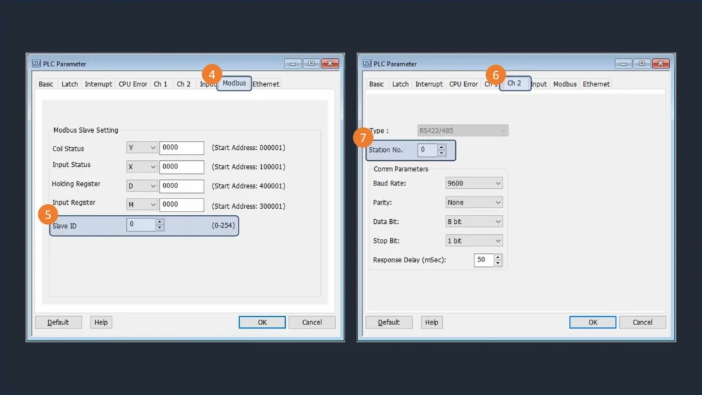 Figure showing how to set up the Modbus Slave ID and the Modbus RTU (RS-485) Communication Port