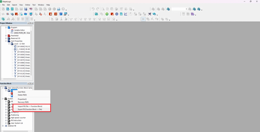 Function Block - Import and Export in MapleLogic