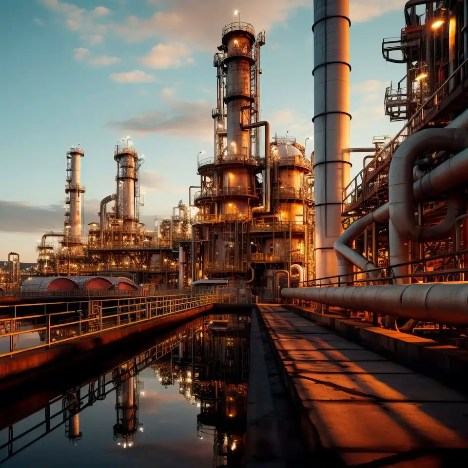 maple-systems-scada-oil-and-gas-sector View of a large oil and gas industrial park that might be utilizing the SCADA systems.