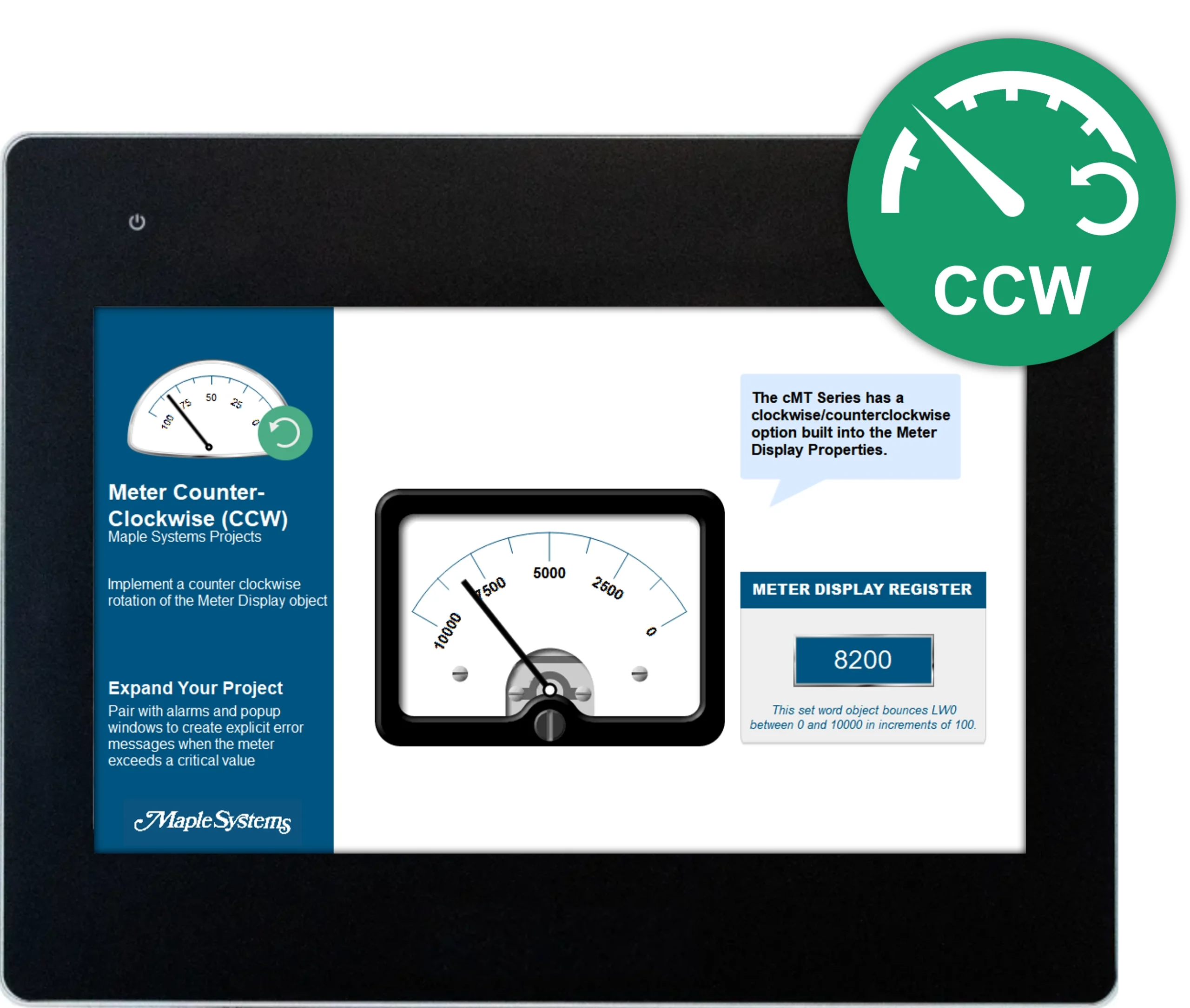 cMT sample project demonstrating EBPro's built in counterclockwise feature of the Meter Display object
