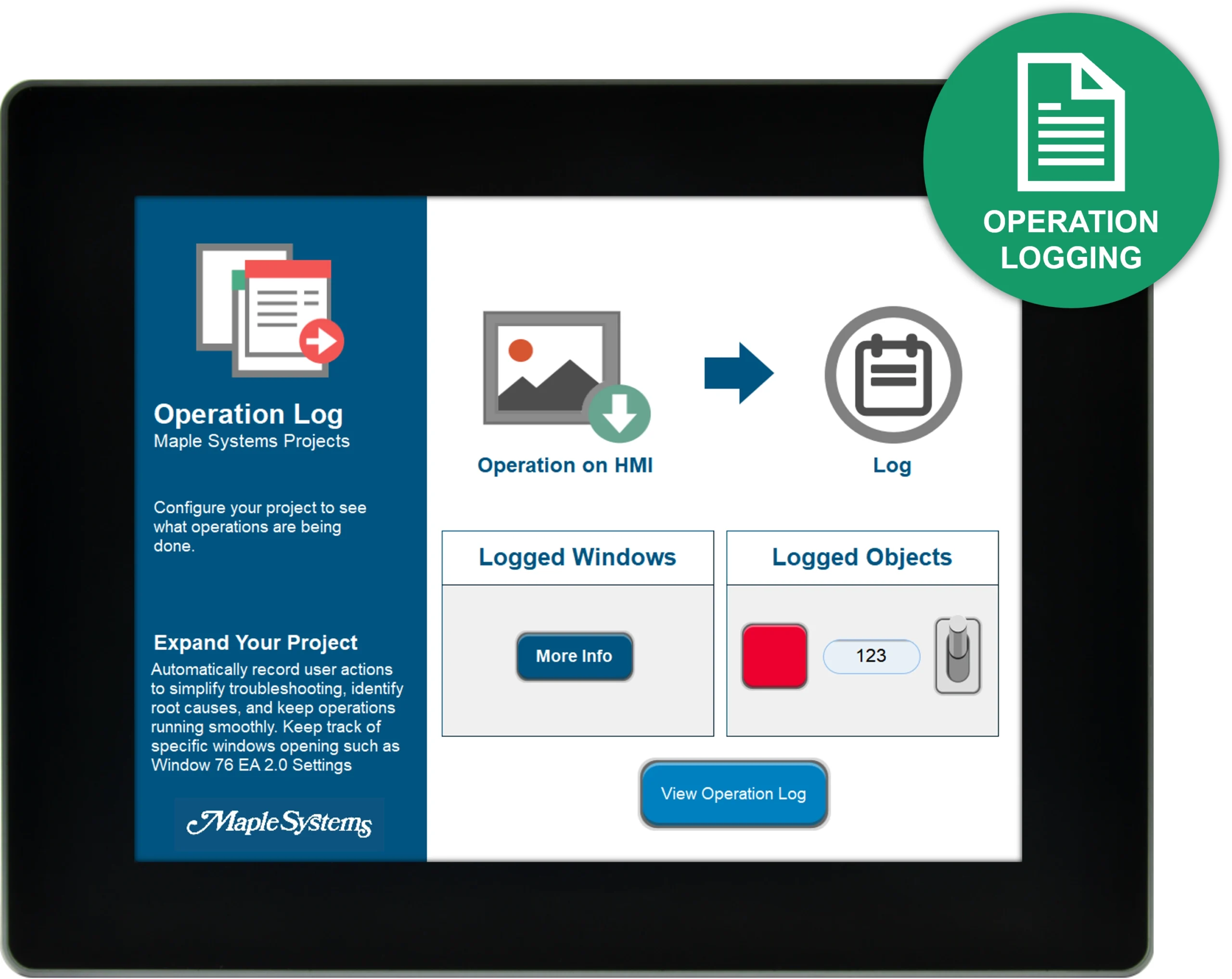 cMT sample project which demonstrates using the Operation Log to record the user’s operation steps while interacting with certain objects on the screen