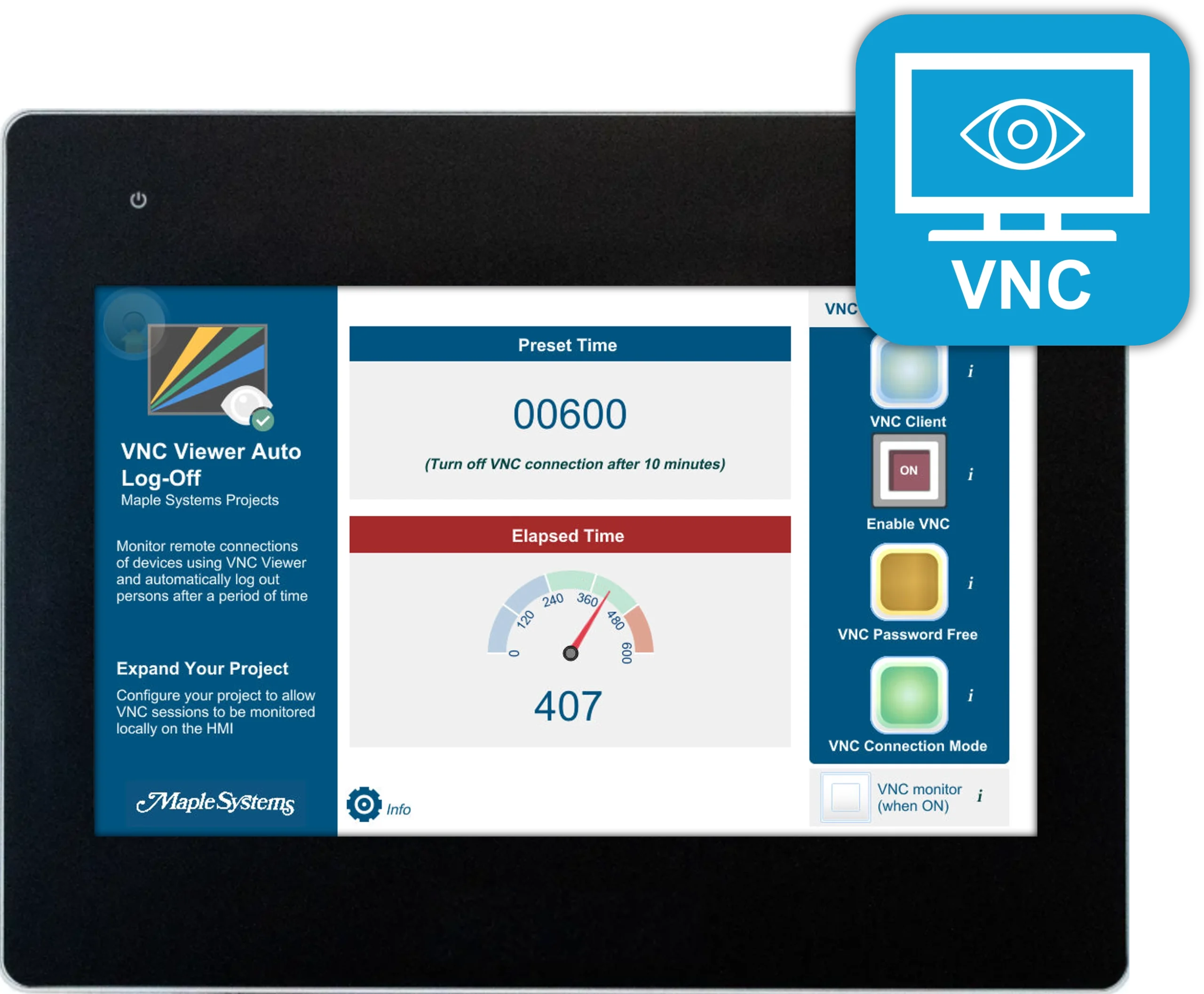 cMT3072XH project showcasing how to automatically log out users who are connected to the HMI using VNC Viewer after a period of time