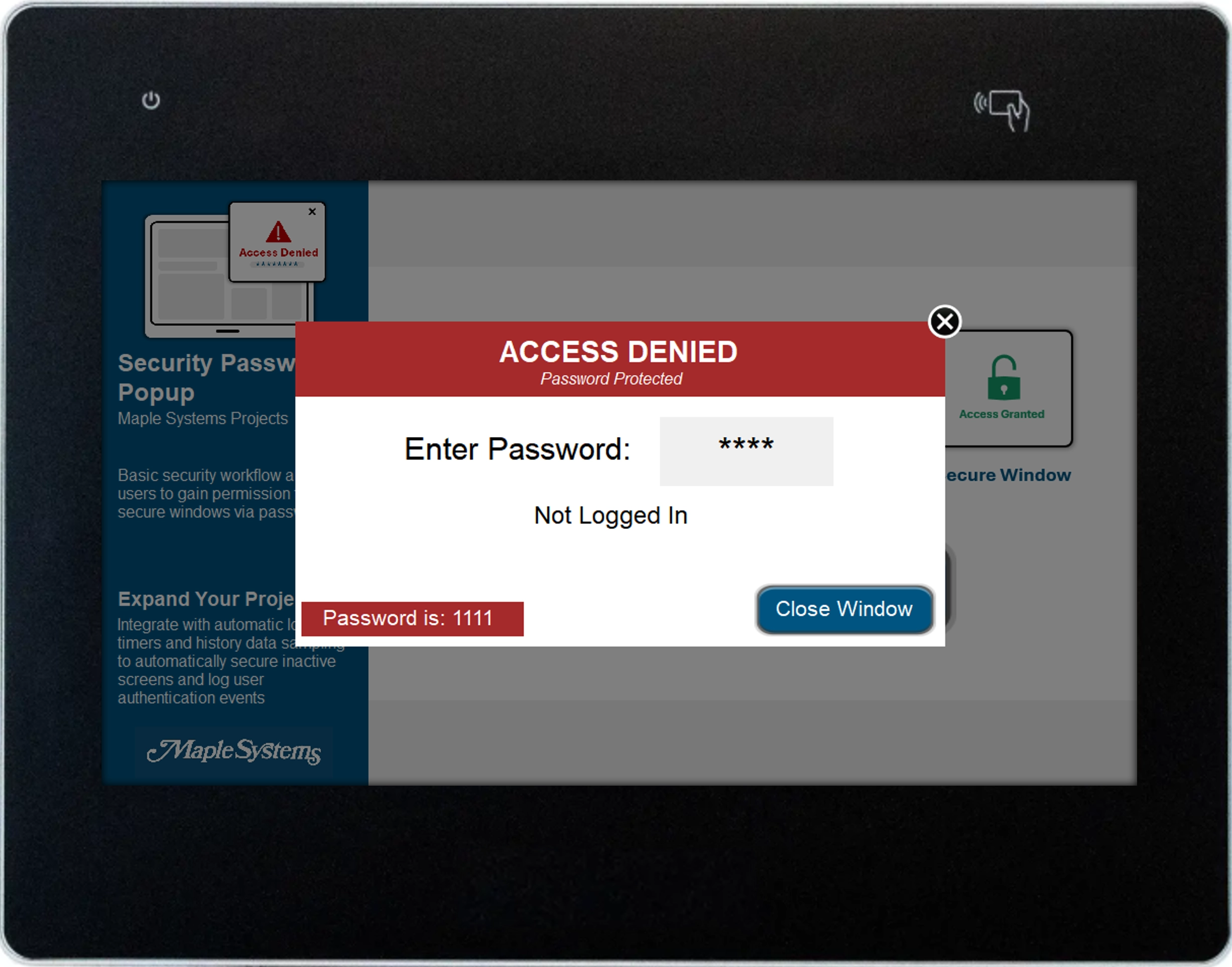 Security Password Popup feature on the cMT/HMI series units.