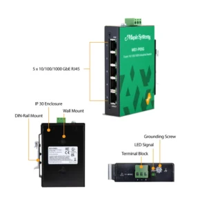 Hardware callouts for the 5 Port Unmanaged Industrial Network Switch