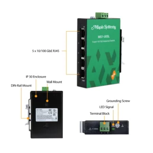 Hardware callouts for the 5 Port Unmanaged Industrial Network Switch