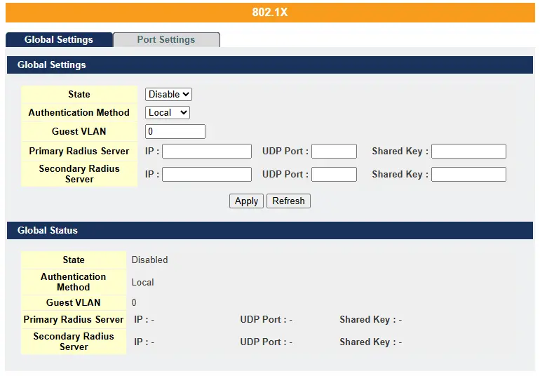 802.1X - Global Settings