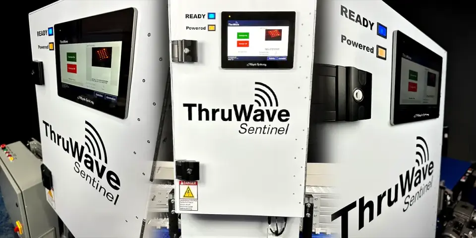 ThruWave sentinel device uses a Maple Systems' HMI to automate and control parcel processing.