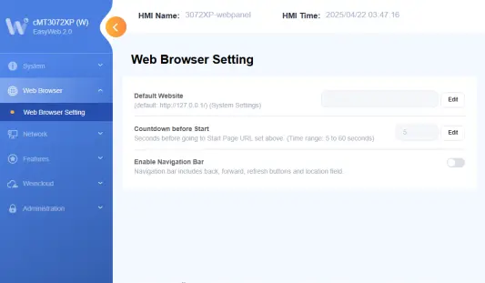 cMT HMI Web Browser Settings