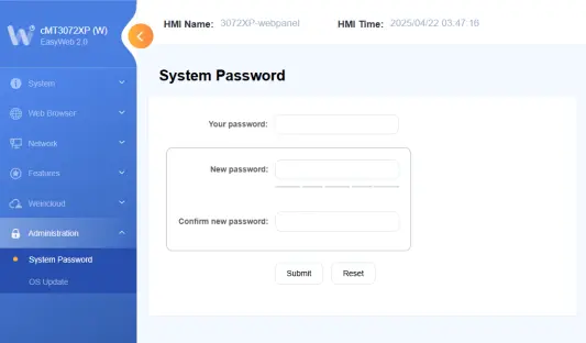 cMT Web HMI System Password Settings