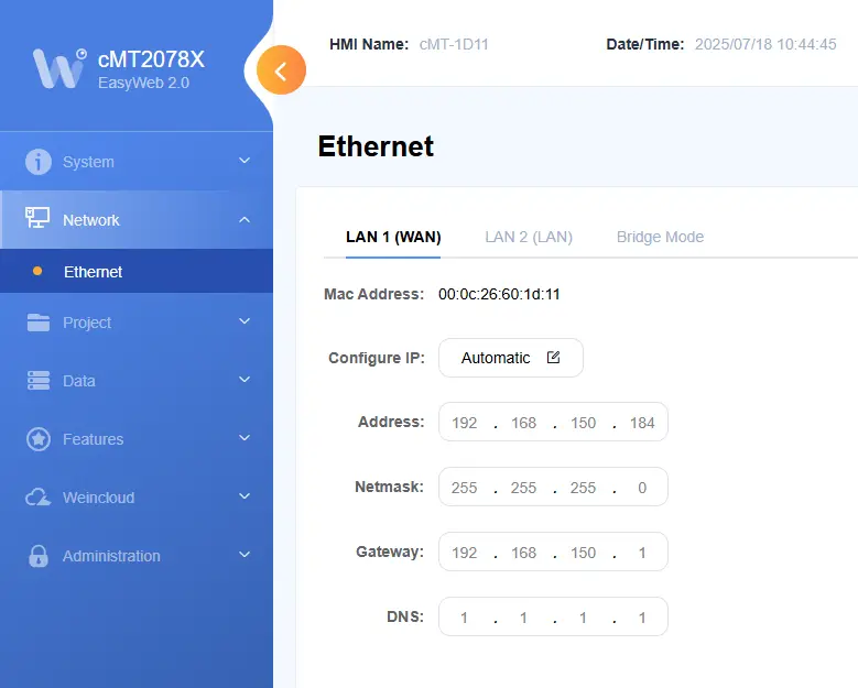 Change IP Address on cMT Web HMI