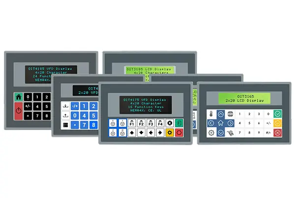 Alphanumeric OITs—featuring customizable keypads, LCD/VFD displays, and wide PLC compatibility. Ideal for industrial automation in harsh environments