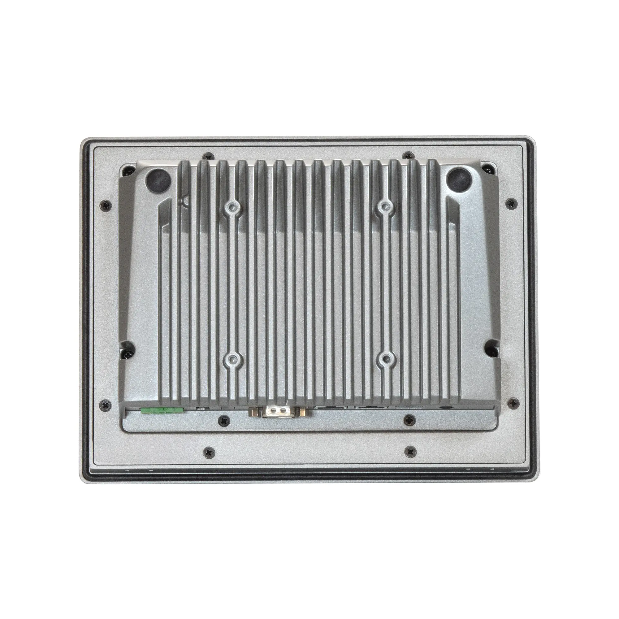 Maple Systems OMI6808CP 8" Industrial Panel PC with Windows or Linux OS, up to 32GB RAM and up to 2TB Storage rear view showing VESA mounting holes and heatsink