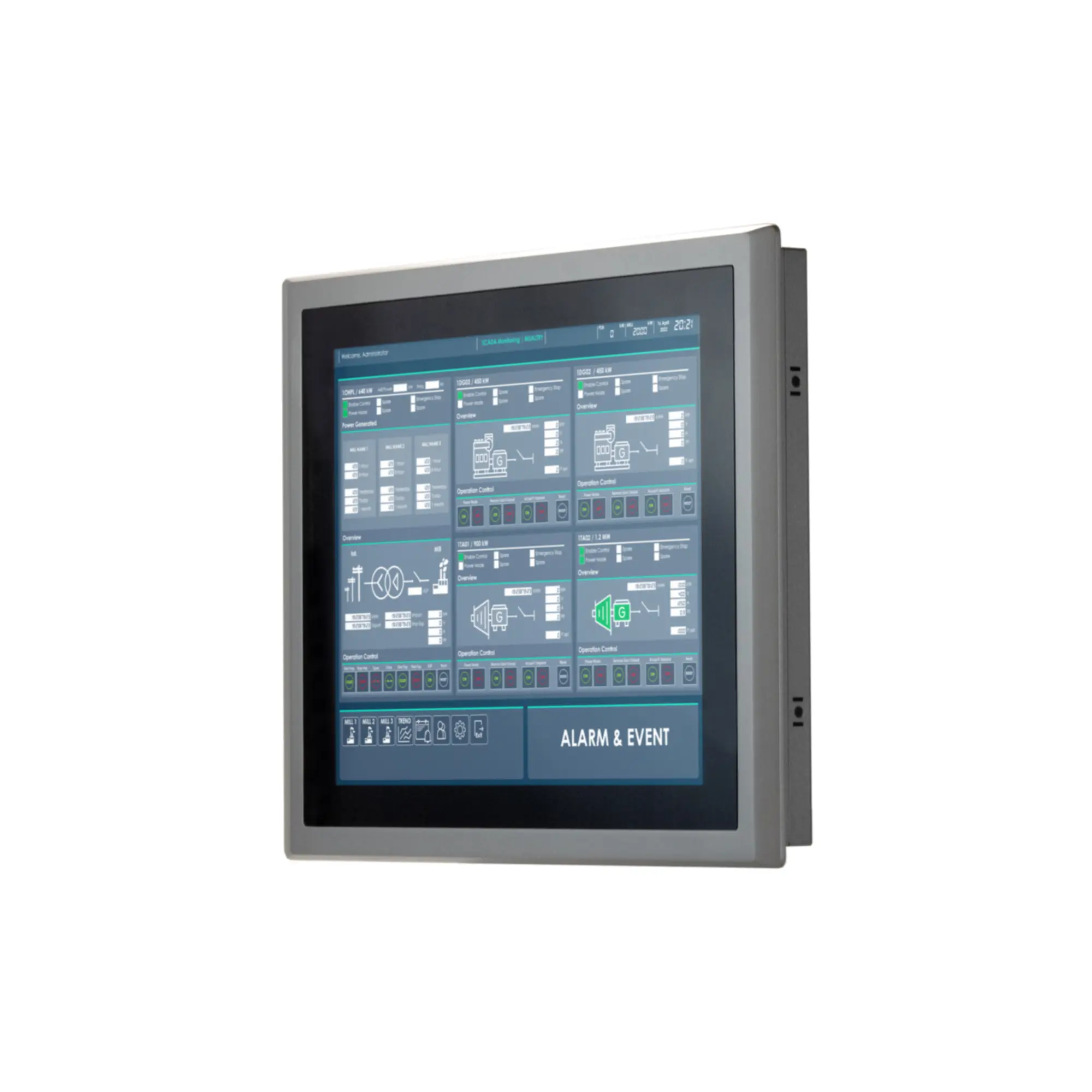 Maple Systems OMI6817CP 17" Industrial Panel PC with Windows or Linux OS, up to 32GB RAM and up to 2TB Storage 3 quarter view with with image