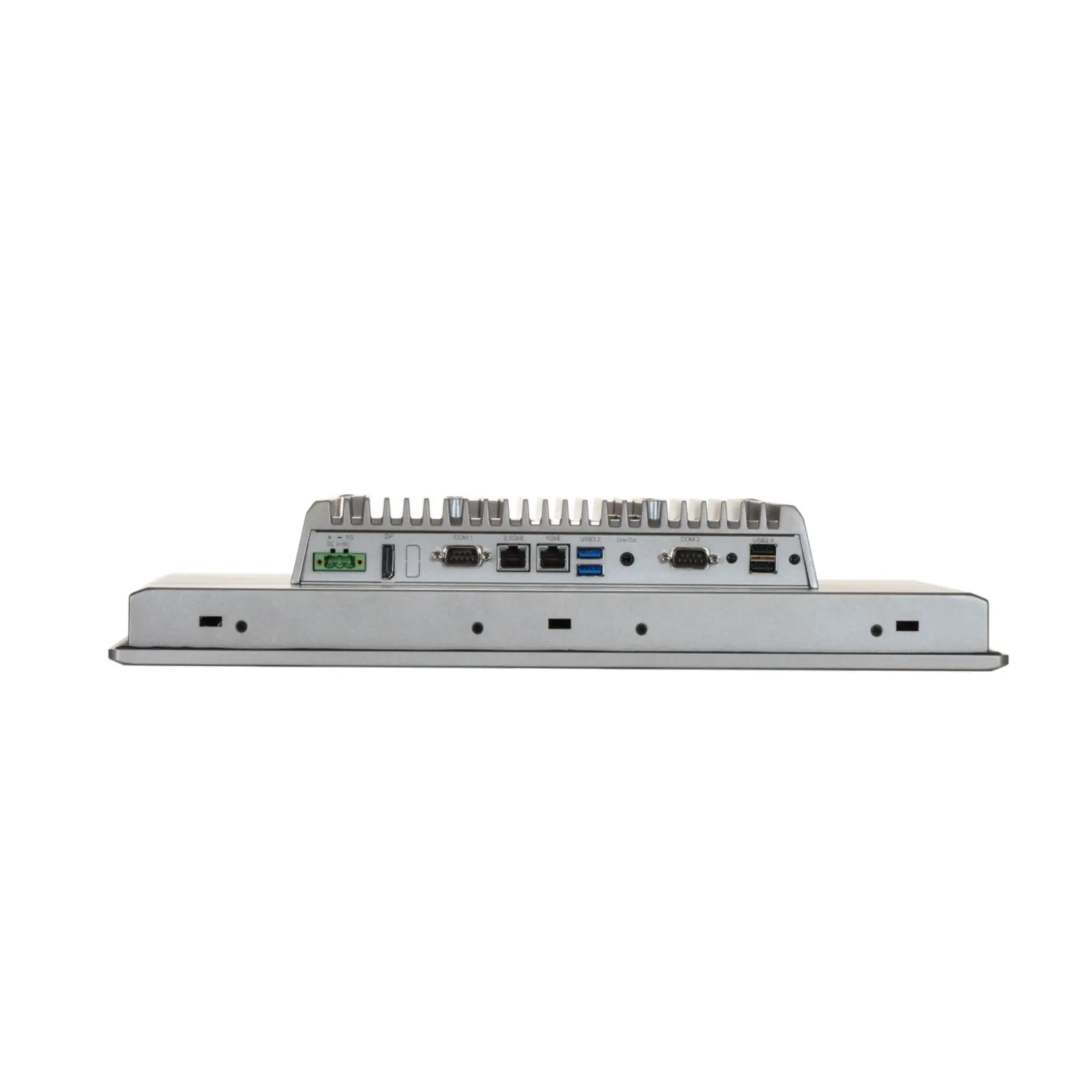 Maple Systems OMI6817CP 17" Industrial Panel PC with Windows or Linux OS, up to 32GB RAM and up to 2TB Storage bottom view showing available I/O