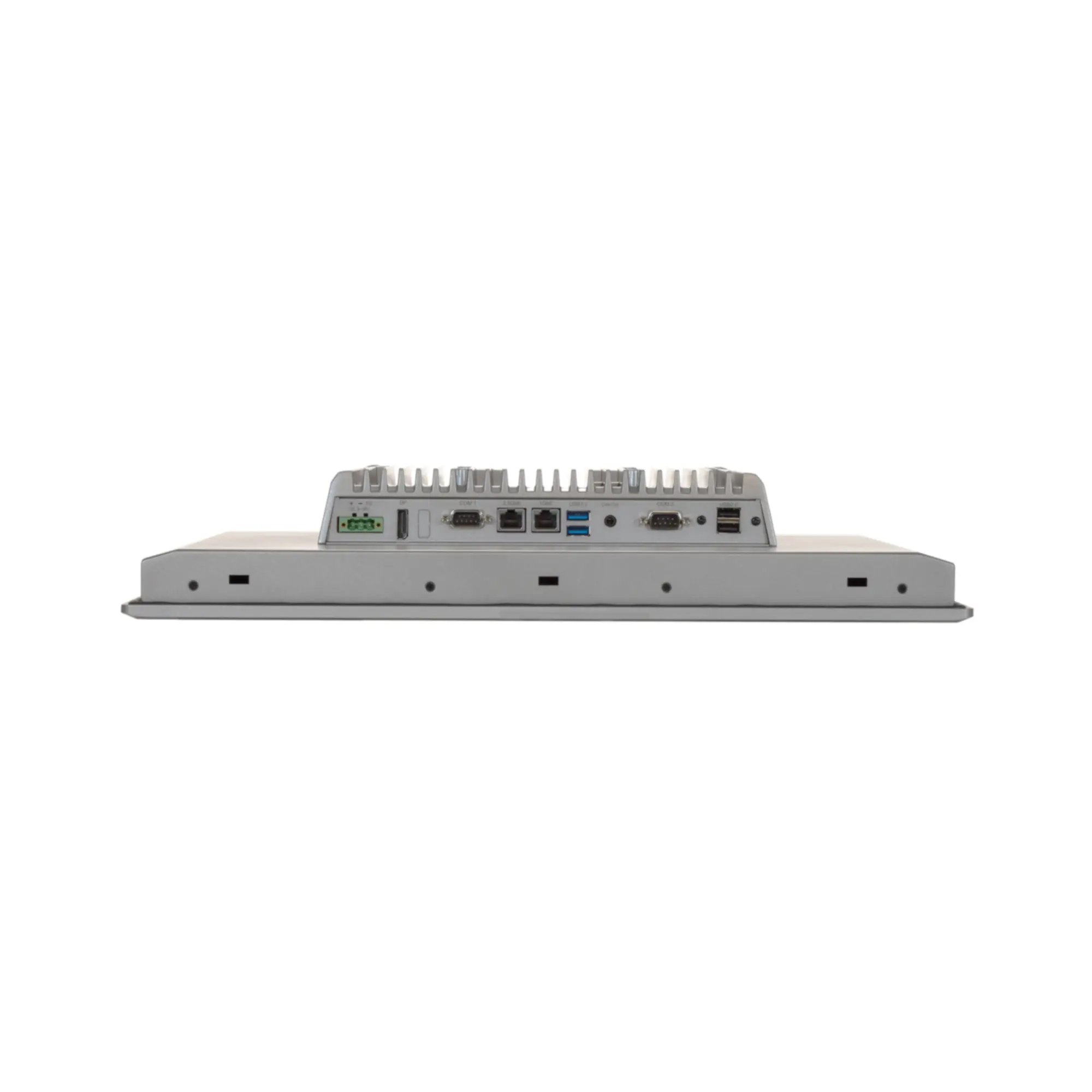 Maple Systems OMI6819CP 19" Industrial Panel PC with Windows or Linux OS, up to 32GB RAM and up to 2TB Storage bottom view showing available I/O
