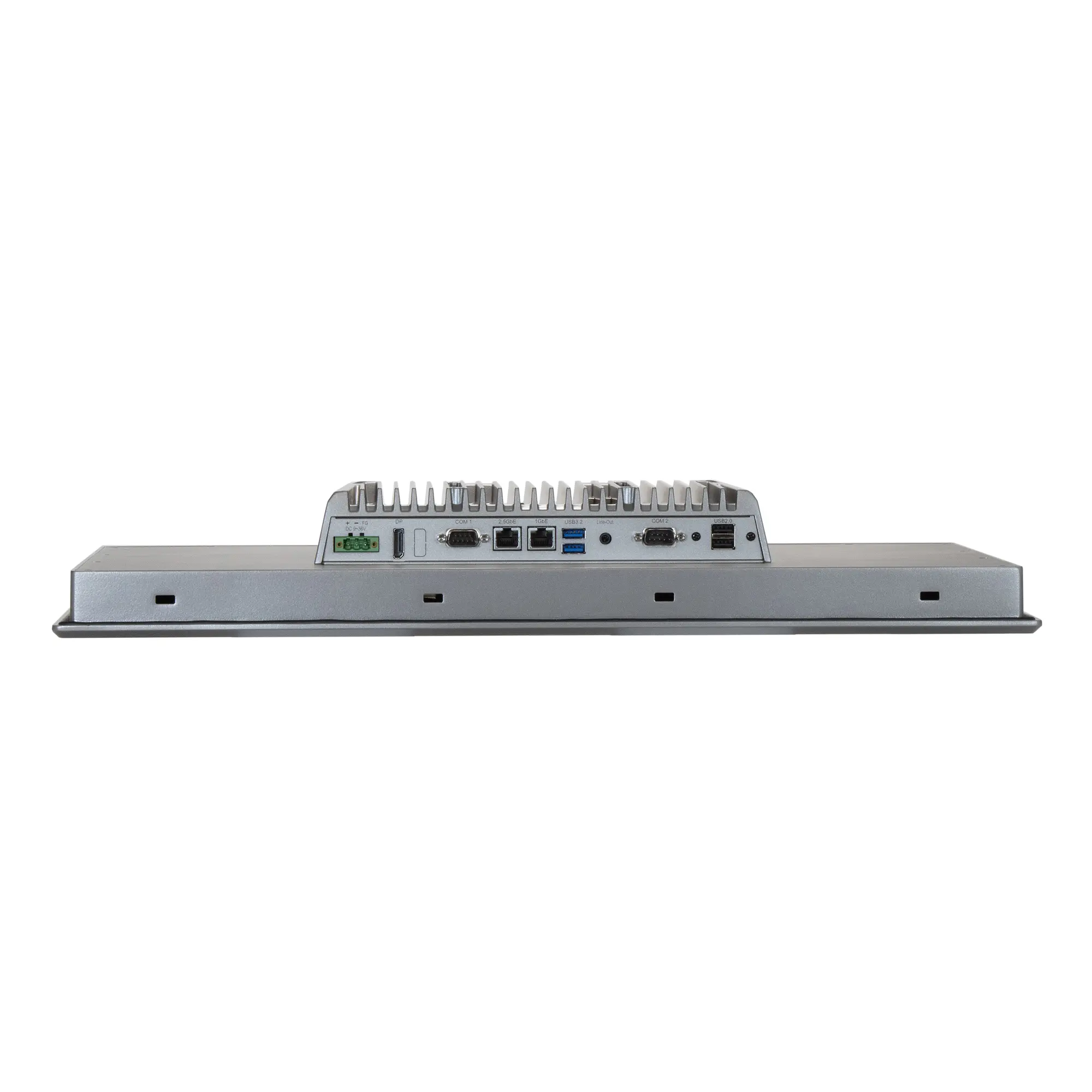 Maple Systems OMI6821CP 21.5" Industrial Panel PC with Windows or Linux OS, up to 32GB RAM and up to 2TB Storage bottom view showing available I/O