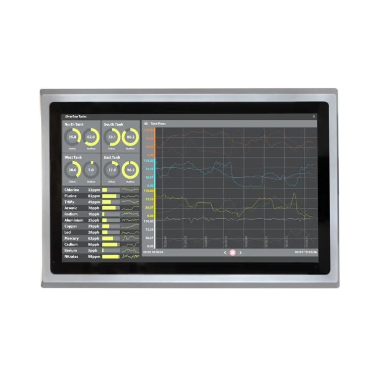 Maple Systems OMI6821CP 21.5" Industrial Panel PC with Windows or Linux OS, up to 32GB RAM and up to 2TB Storage, capacitive touch, front view