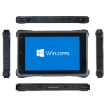 Maple Systems RT1108A, 8" Rugged Tablet with Windows 11 or Linux OS options all sides view showing all the available I/O ports