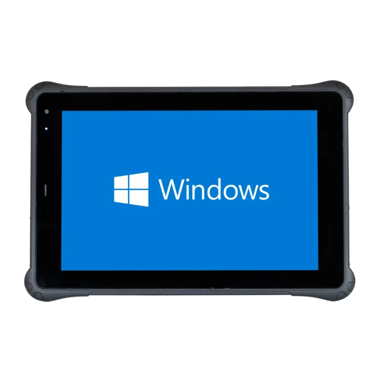 Maple Systems RT1110A, 10" Rugged Tablet with Windows 11 or Linux OS options front view showing front camera, USB-A 3.0 port, and Windows 11