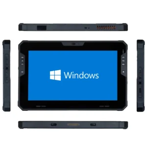 Maple Systems RT1211, 11" Rugged Tablet with Windows 11 or Linux OS options, all sides image showing all of the available I/O ports