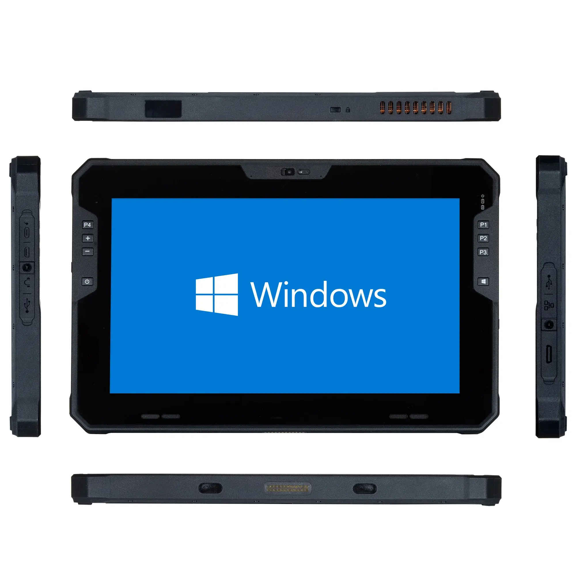 Maple Systems RT1211, 11″ Rugged Tablet with Windows 11 or Linux OS options, all sides image showing all of the available I/O ports Maple Systems RT1211, 11" Rugged Tablet with Windows 11 or Linux OS options, all sides image showing all of the available I/O ports