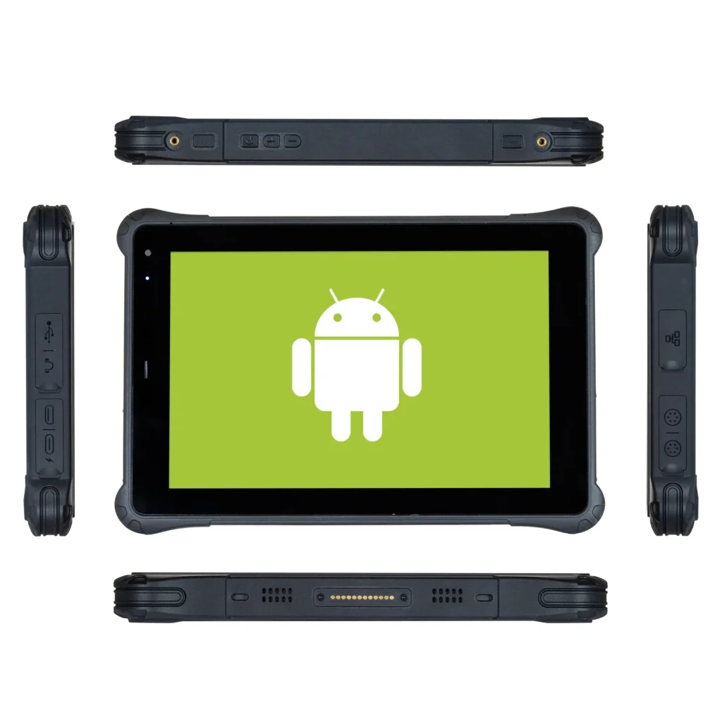 Maple Systems RT1310A, 10" Rugged Tablet with Android 11 OS all sides view showing all the available I/O ports