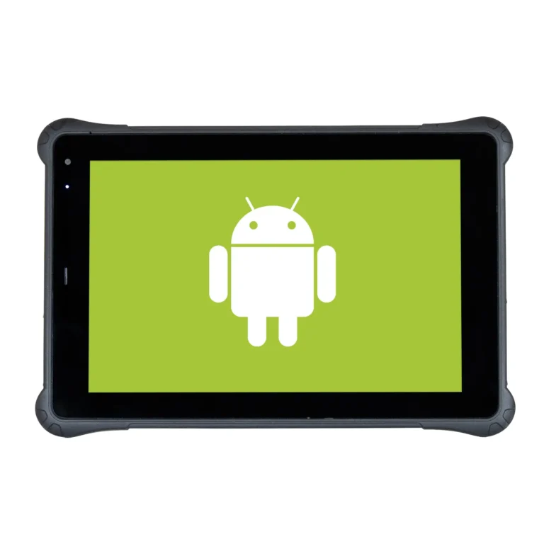 Maple Systems RT1310A, 10" Rugged Tablet with Android 11 OS front view showing front camera, USB-A 3.0 port, and Windows 11