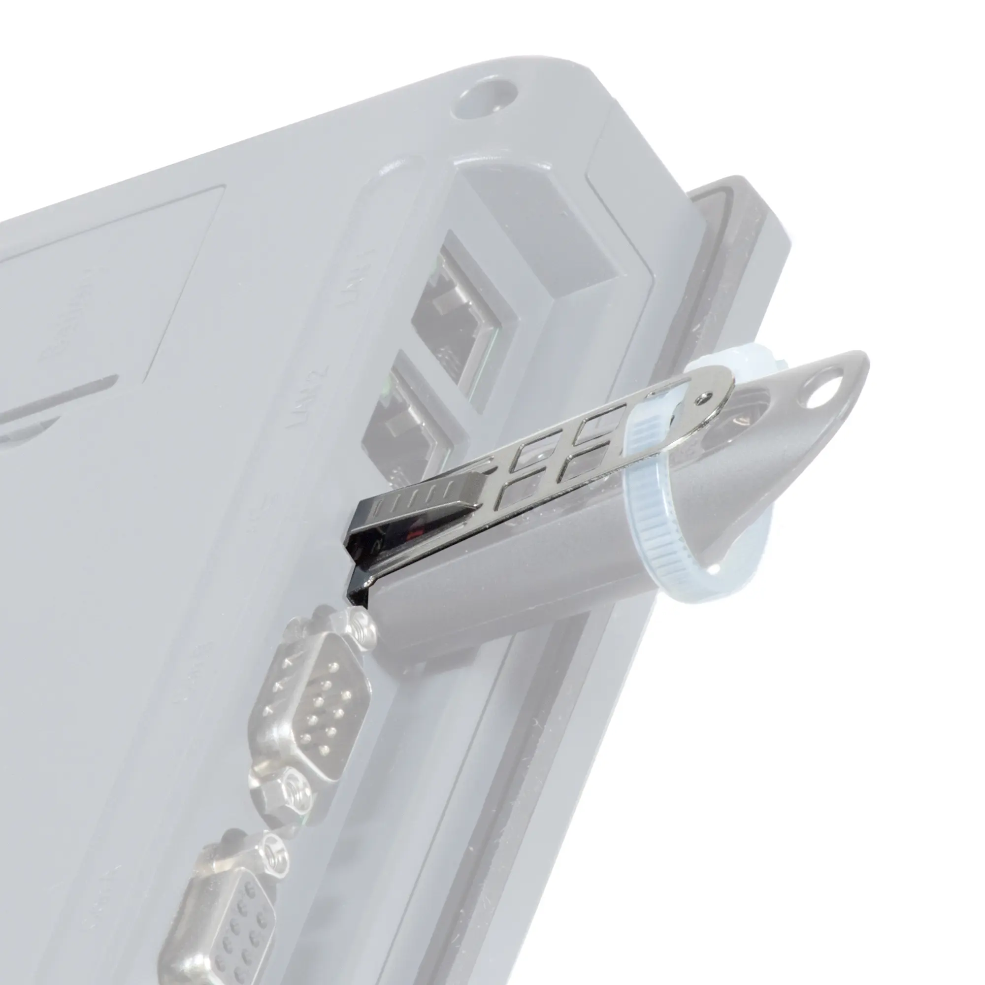USB Tying Strap and Clamp - Accessory sold by Maple Systems to assist in keeping USB Stick firmly installed in high vibration environment