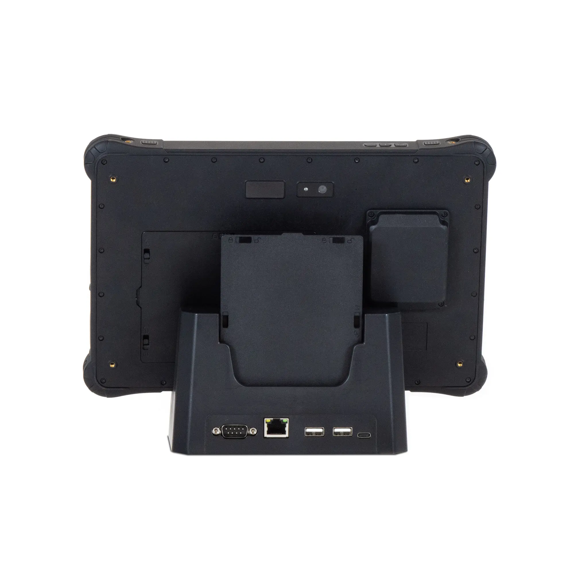 The Maple Systems DK010001 Office Dock for RT1108A and RT1110A tablets delivers dual charging, USB, Ethernet, and RS-232 connectivity—ideal for efficient desktop and industrial use.