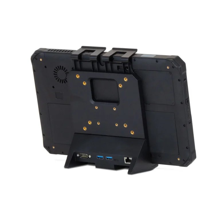 The Maple Systems DK010002 Office Dock is designed for the RT1211 Series rugged tablets, offering dual charging, USB, Ethernet, and RS-232 ports for reliable desktop connectivity and productivity.