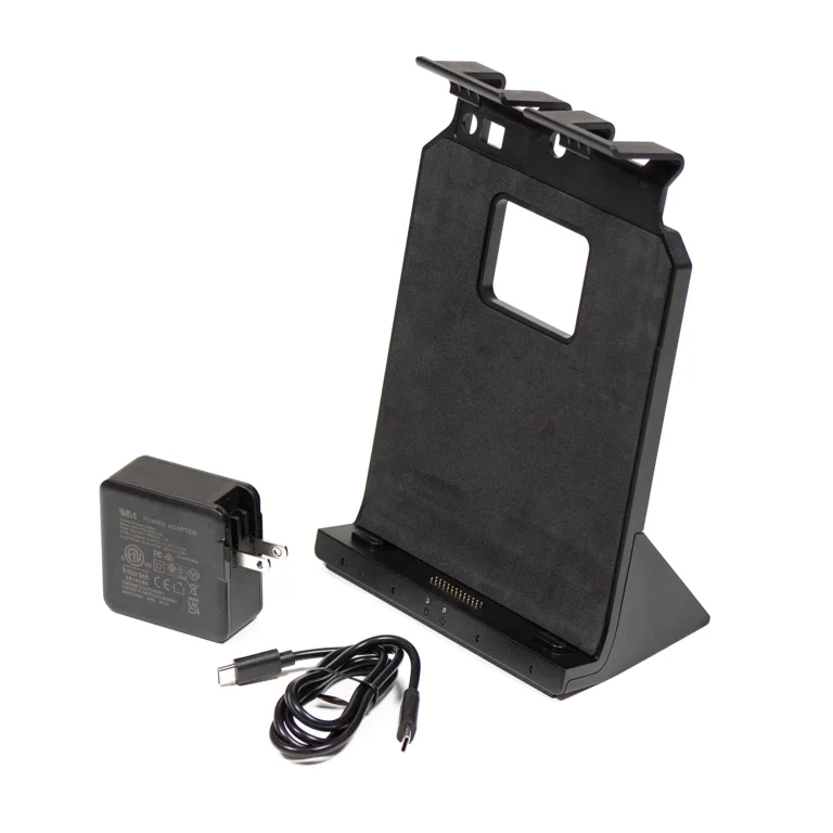 The Maple Systems DK010002 Office Dock Kit comes with the office dock, adapter, and cable, and is designed for the RT1211 Series rugged tablets, offering USB, Ethernet, and RS-232 ports for reliable desktop connectivity and productivity.