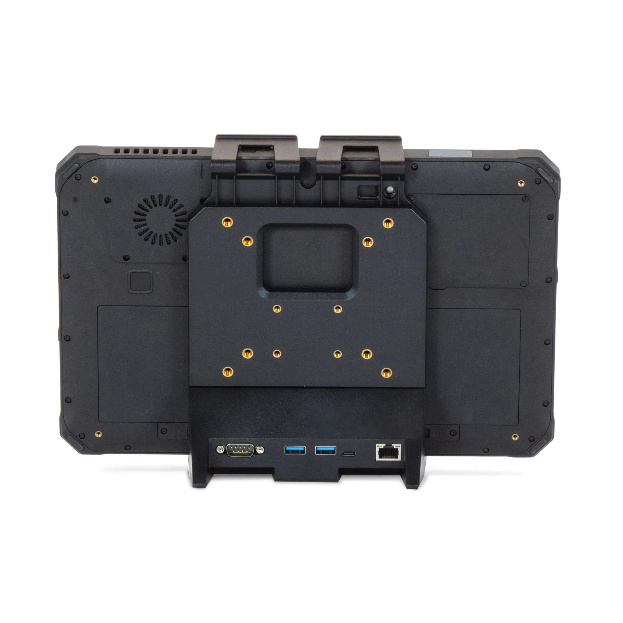 The Maple Systems DK010002 Office Dock is designed for the RT1211 Series rugged tablets, offering dual charging, USB, Ethernet, and RS-232 ports for reliable desktop connectivity and productivity.