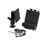 This accessory kit is for our 8" Rugged Tablets and includes a vehicle docking station, a vehicle mounting arm, and a vehicle charger (bare wires)