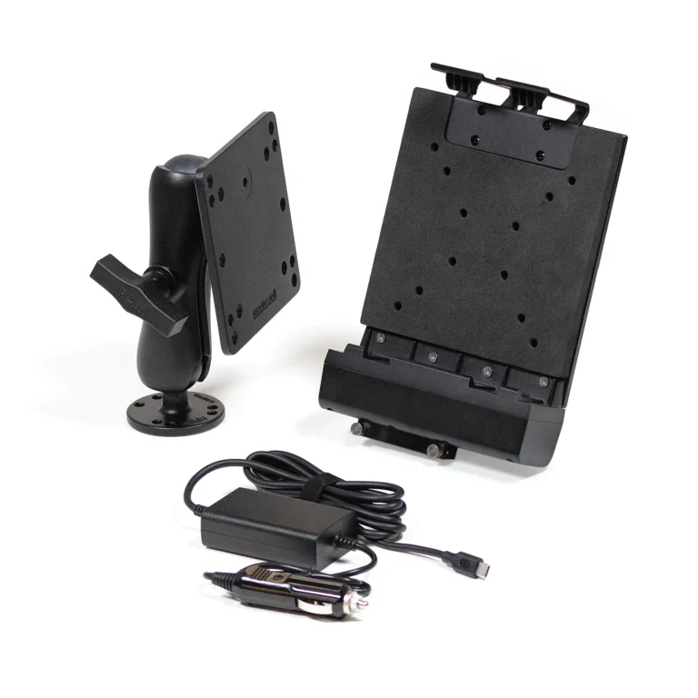 This accessory kit is for our 10" Rugged Tablets and includes a vehicle docking station, a vehicle mounting arm, and a cigarette lighter powered in-vehicle charger.