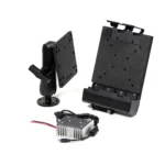 This accessory kit is for our 10.1" Rugged Tablets and includes a vehicle dock, vehicle mounting arm, and a vehicle charger (bare wires)