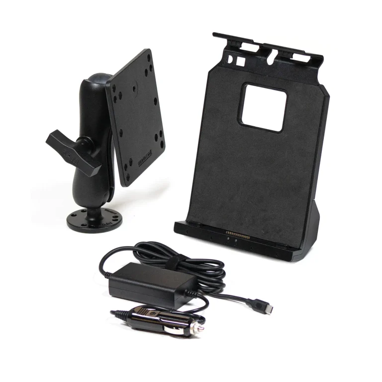 This accessory kit is for our 11.6" Rugged Tablets and includes a vehicle docking station, a vehicle mounting arm, and a cigarette lighter powered in-vehicle charger.