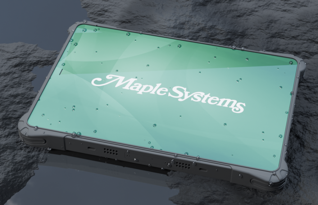 Maple Systems RT1110A wet and on the ground, displaying it's waterproof functionality