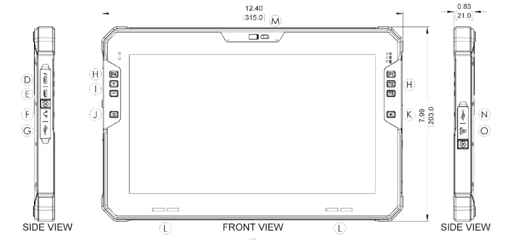 Technical Diagram of a DS-RT1211 A Technical diagram of the front and side views of a DS-RT1211