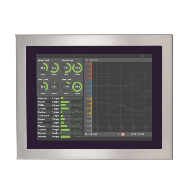 15" stainless steel industrial panel PC with IP66/IP69K protection, fanless design, and Intel® processor options. Ideal for food, beverage, outdoor kiosk and self service, and automation environments requiring durability and hygiene.