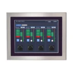 PC8116AP-Front View 15.6" stainless steel industrial panel PC with IP66/IP69K protection, fanless design, and Intel® processor options. Ideal for food, beverage, outdoor kiosk and self service, and automation environments requiring durability and hygiene.