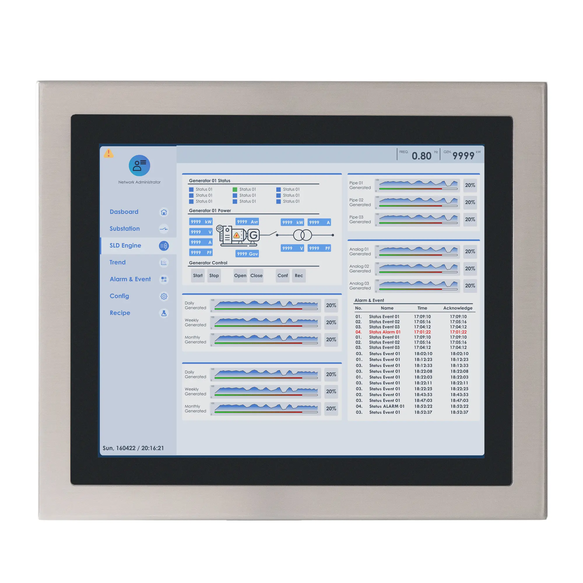 PC8117AP-Front View 17" stainless steel industrial panel PC with IP66/IP69K protection, fanless design, and Intel® processor options. Ideal for food, beverage, outdoor kiosk and self service, and automation environments requiring durability and hygiene.