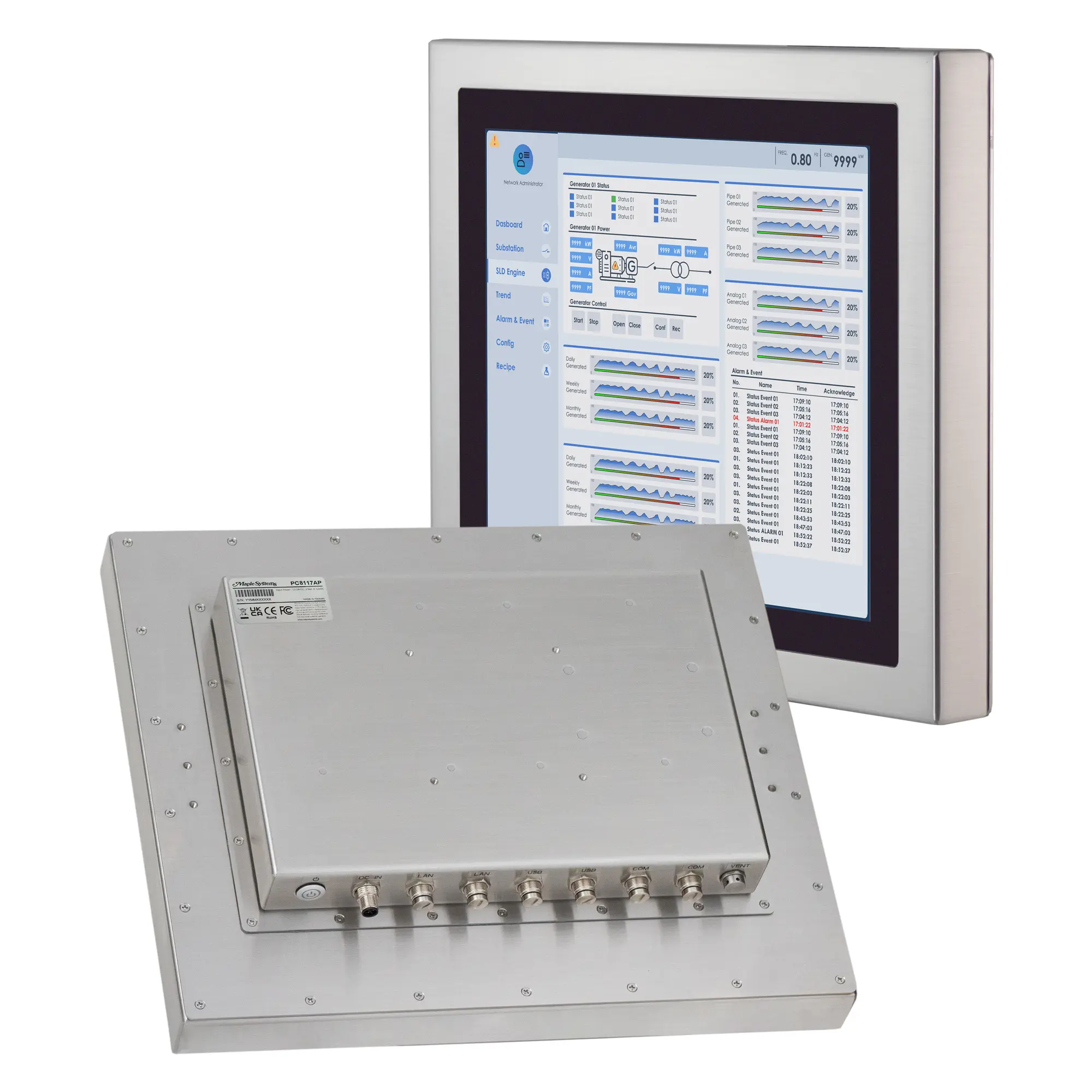 17" stainless steel industrial panel PC with IP66/IP69K protection, fanless design, and Intel® processor options. Ideal for food, beverage, outdoor kiosk and self service, and automation environments requiring durability and hygiene.