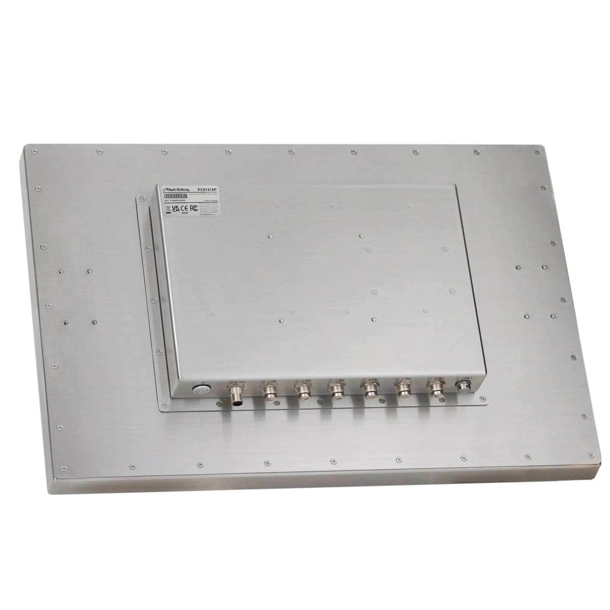 21.5" stainless steel industrial panel PC with IP66/IP69K protection, fanless design, and Intel® processor options. Ideal for food, beverage, outdoor kiosk and self service, and automation environments requiring durability and hygiene.