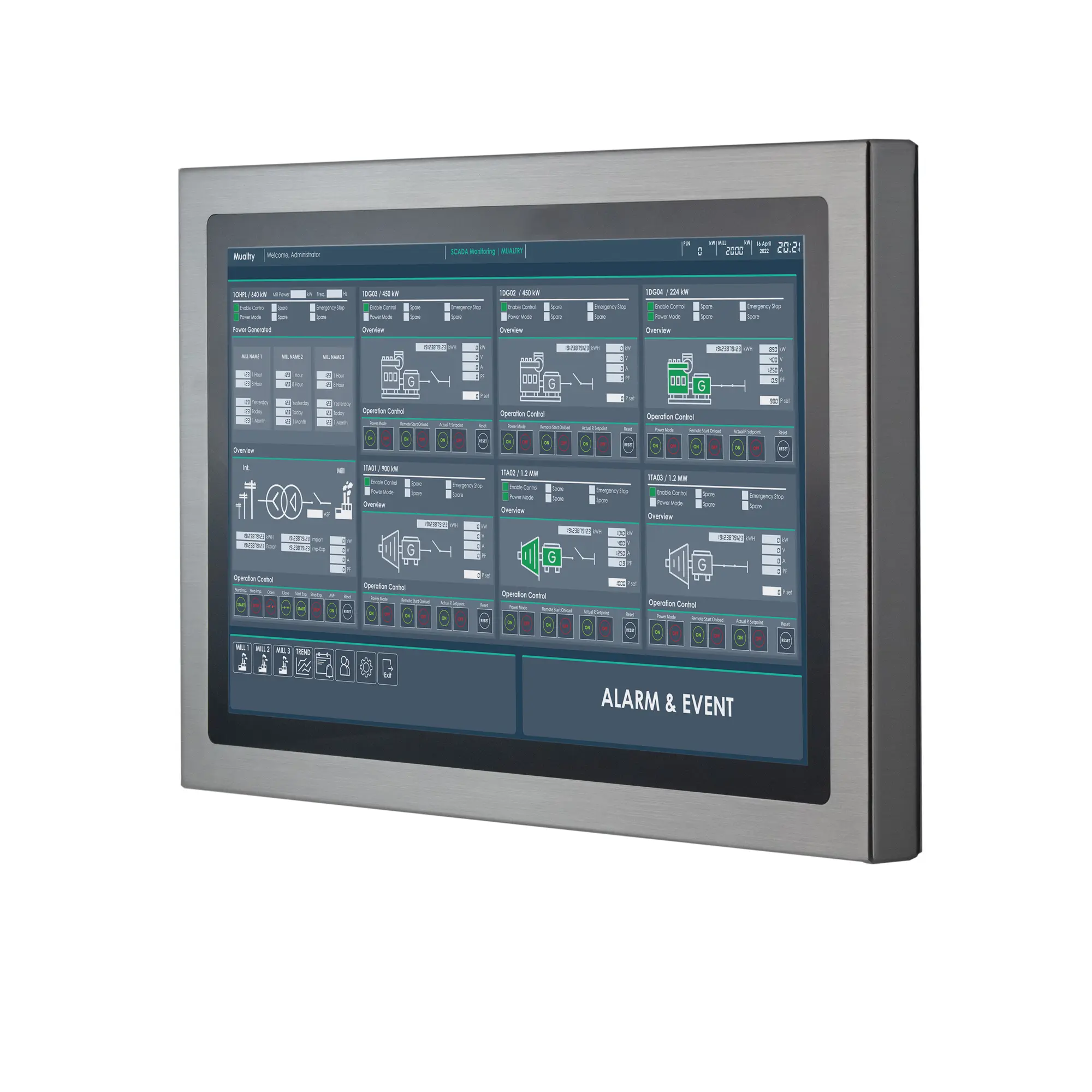 23.8" stainless steel industrial panel PC with IP66/IP69K protection, fanless design, and Intel® processor options. Ideal for food, beverage, outdoor kiosk and self service, and automation environments requiring durability and hygiene.